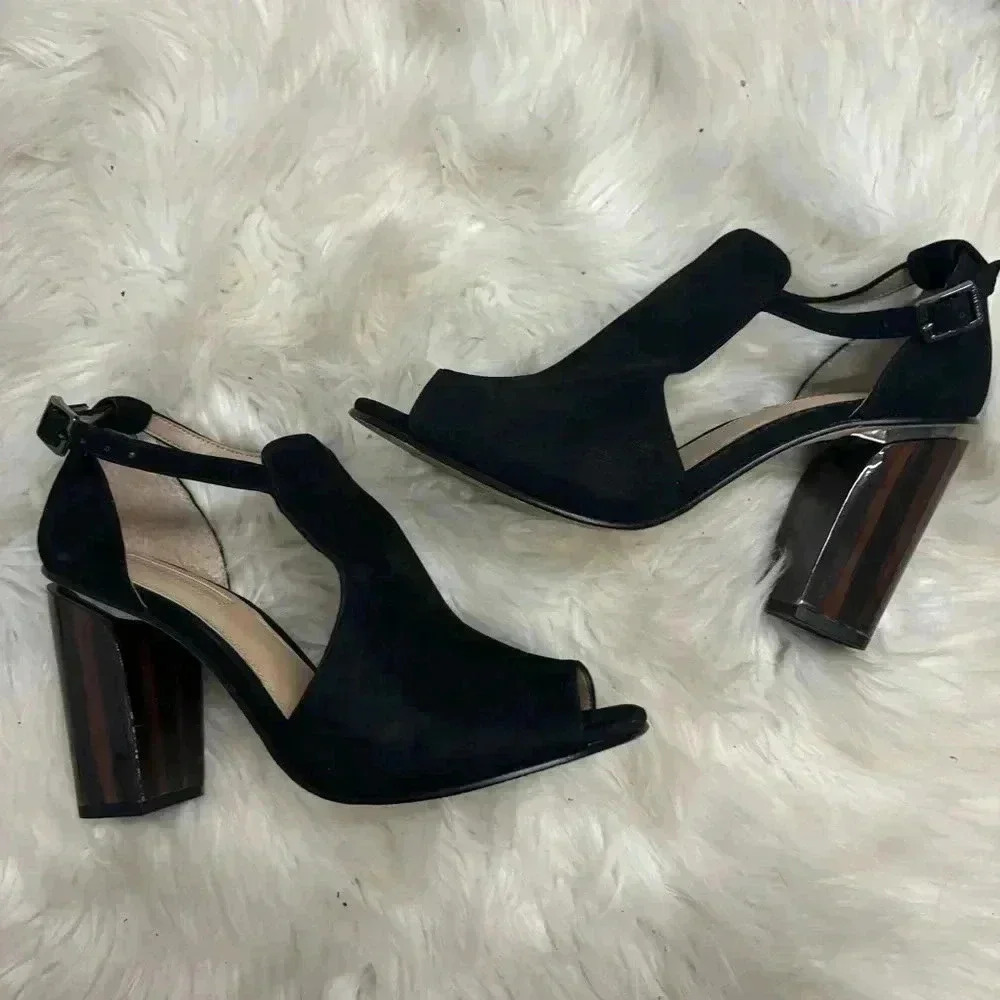 Antonio Melani black leather suede tortoise block heel sz 8.5